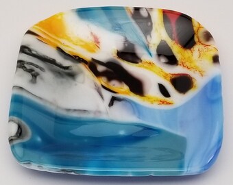 Fused Glass Dish, Square, Snack Dish, Candle Holder, Change Holder, Candy Dish, Dip Dish, Multicolored