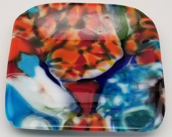 Sale (4.00 off - small surface cracks) Fused Glass Dish, Square, Snack Dish, Candle Holder, Change Holder, Candy Dish, Dip Dish