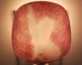 Night Light, Fused Glass, Cat Reaching, Pink/Blue Cascadia Cut Glass and Grape, Purple and Pink Frit Painting, Manual or Automatic Option