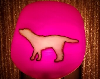 Night Light, Fused Glass, Cascadia Blue Labrador on a Red Wispy Background, Manual or Automatic Option