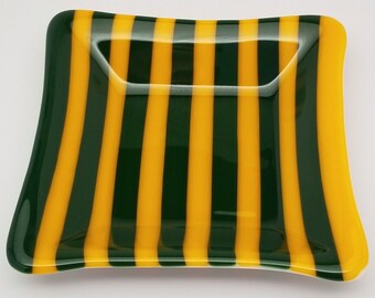 Fused Glass Dish, Square, Snack Dish, Candle Holder, Change Holder, Candy Dish, Dip Dish, Packer Stripes