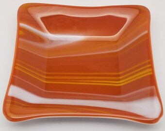Fused Glass Dish, Square, Coffee and Cream, Opal Art