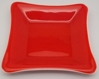 Sale (4.00 off) - Fused Glass Dish, Square, Snack Dish, Candle Holder, Change Holder, Candy Dish, Dip Dish, Orange
