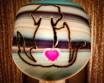Night Light, Fused Glass, Dog/Cat, Blackberry Cream Cut Glass, Manual or Automatic Option
