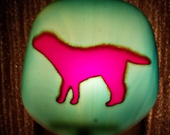 Night Light, Fused Glass, Wispy Red Labrador Dog on a Blue/Green Fusers Reserve Background, Manual or Automatic Option
