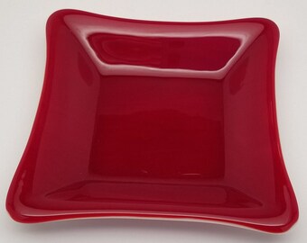 Fused Glass Dish, Square, Snack Dish, Candle Holder, Change Holder, Candy Dish, Dip Dish, Red