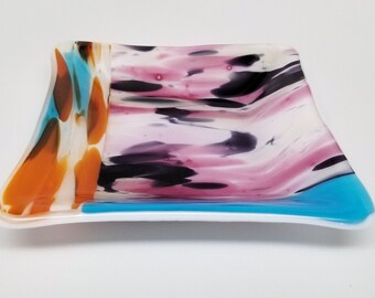 Plato de vidrio fundido, cuadrado, plato de refrigerio, portavelas, portacambios, plato de caramelo, plato de salsa, mosaico #1