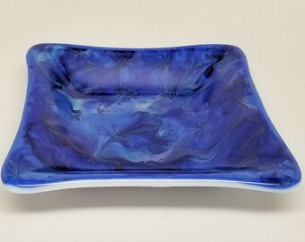 Plato de vidrio fundido, cuadrado, plato de refrigerio, portavelas, portacambios, plato de caramelo, plato de salsa, arte esmaltado, #2 abstracto