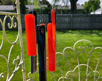 Chimes, Fused Glass, Halloween Colors, Opaque/Transparent, Orange and Black