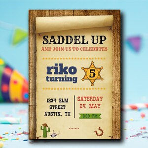 Editable Cowboy Birthday Invitation | Wild West Party | Printable Kids Invite | Instant Download Birthday Invitation for Boys Party for Kids