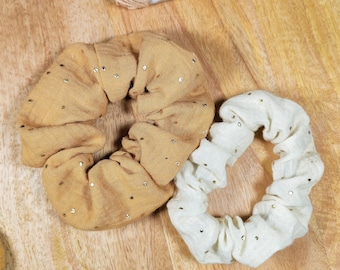 Elastic hair scrunchie in double cotton gauze