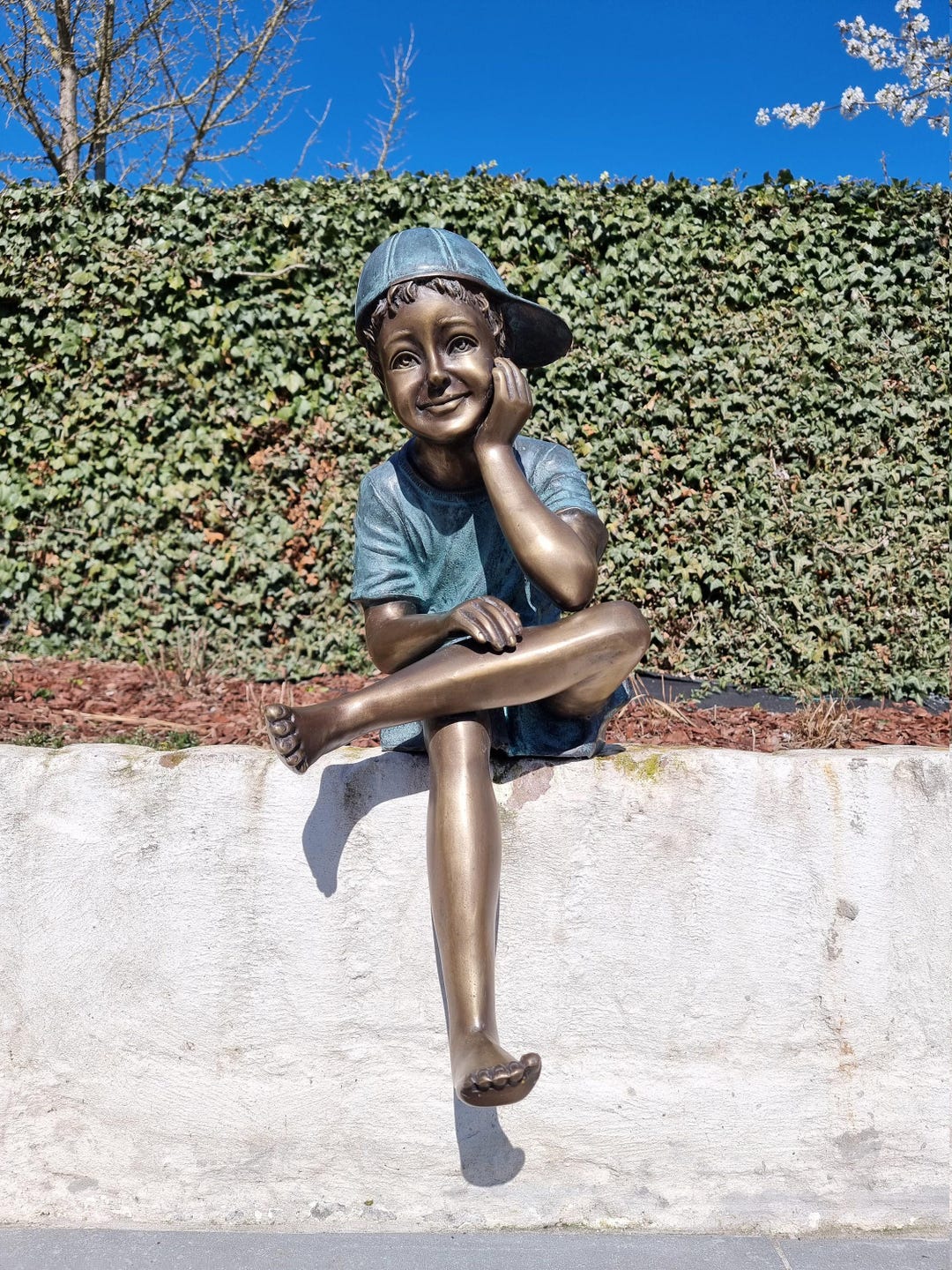 Bronze Sculpture of Boy With Cap Bronze Garden Statue Dreaming Boy ...