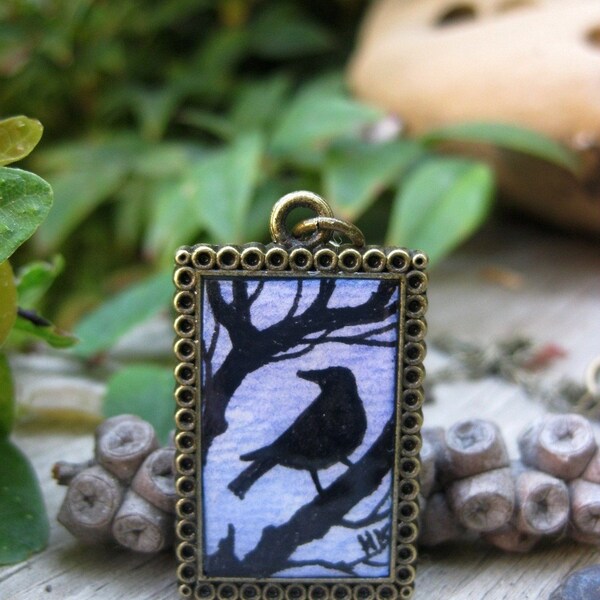 Blackbird Silhouette Hand Painted Necklace