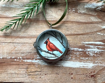Cardinal Ornament - Hand Painted Cardinal Ornament or Pendant, Original Art, Red Cardinal Painting