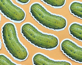 Pickle Gifts, Pickle Sticker, Vinyl Sticker from my Original Watercolor Painting Design, 3 inch