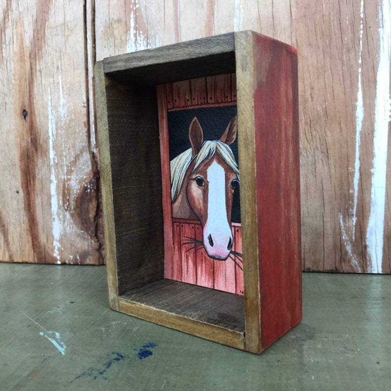 Horse in Stable Box Painting Original Watercolor Painting Etsy