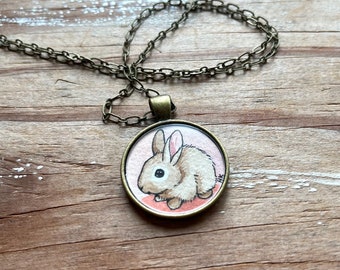 Bunny Pendant - Hand Painted Necklace, Original Watercolor Painting, Cute Bunny Gifts
