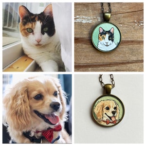 Custom Hand Painted Watercolor Necklace, Personalized Jewelry, Unique Art Pendant, Gifts for Women, Custom Pet Portrait, Custom Dog Portrait image 4