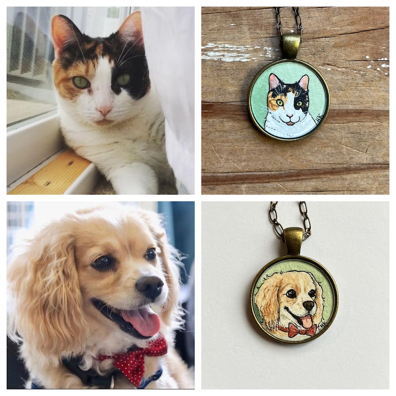 Custom Hand Painted Watercolor Necklace, Personalized Jewelry, Unique Art Pendant, Gifts for Women, Custom Pet Portrait, Custom Dog Portrait image 4