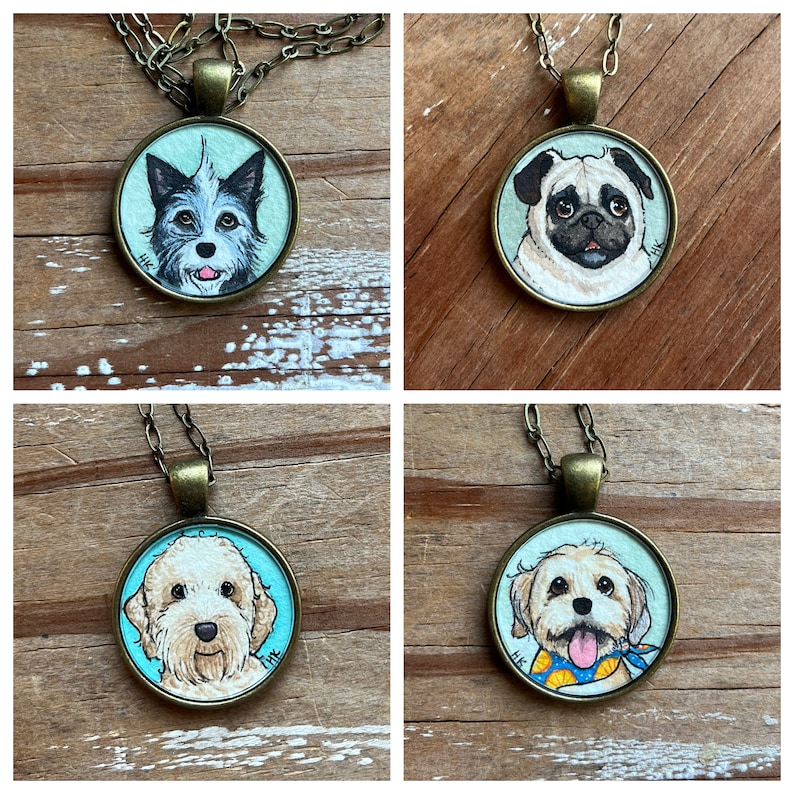 Custom Hand Painted Watercolor Necklace, Personalized Jewelry, Unique Art Pendant, Gifts for Women, Custom Pet Portrait, Custom Dog Portrait image 5