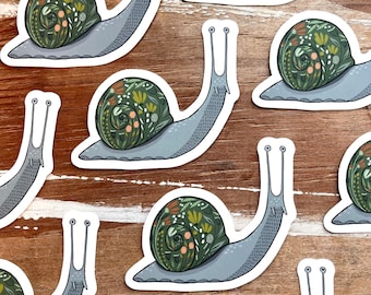 Naklejka ze ślimakiem - Uroczy ślimak, naklejka winylowa - Vintage Florals Flower Shell, Snail Art