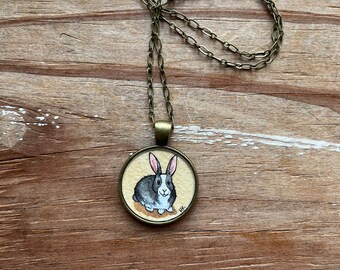 Bunny Rabbit Pendant - Hand Painted Necklace, Original Watercolor Painting, Cute Bunny Gifts