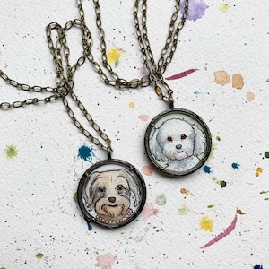 Custom Hand Painted Watercolor Necklace, Personalized Jewelry, Unique Art Pendant, Gifts for Women, Custom Pet Portrait, Custom Dog Portrait image 8