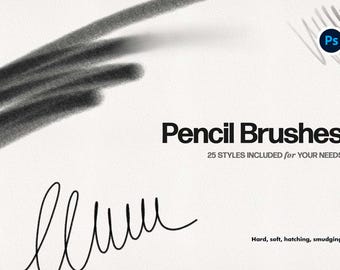 25 Realistic Pencil Brushes for Photoshop | Professional Digital Painting Brushes | Sketch Textures | Instant Download