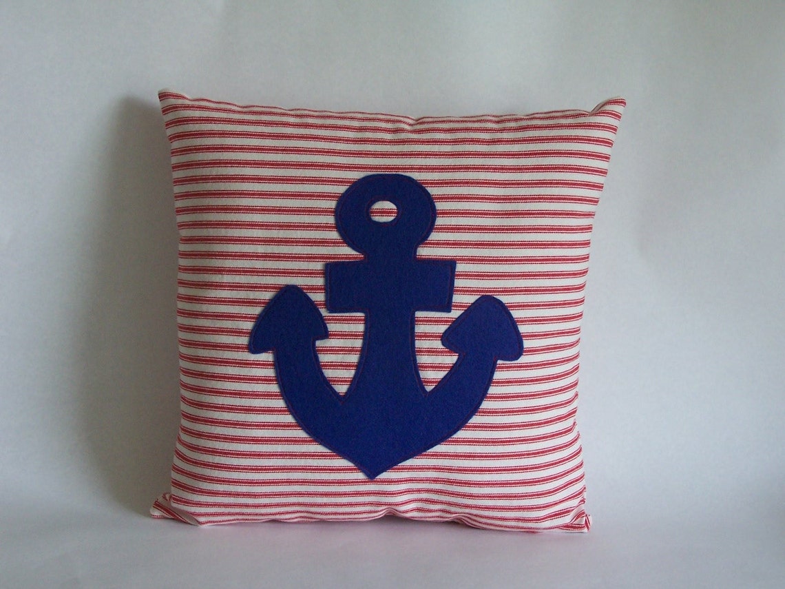 Blue Anchor Pillow Etsy