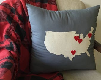 Personalized United States Pillow, Hearts