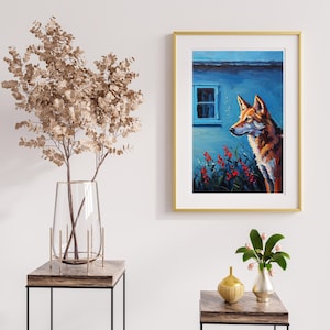 The Watcher Dingo Wall Art | Australian Wildlife Digital Painting | Textured Brushstroke Surreal Animal Decor | Unique Outback Home Decor