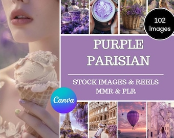 102 PURPLE PARISIAN stock images + reels for Instagram Bundle +MMR master resell rights + free smartphone mockup templates