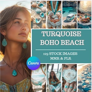 129 images de stock TURQUOISE Boho Beach pour Instagram Bundle + droits de revente MMR master + modèles de maquette de smartphone gratuits