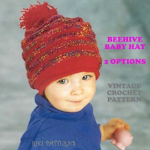 Wzór na czapkę dla niemowląt w formacie PDF - 2 OPCJE | 6 miesięcy do 1-4 lat Broszura z pomponami na baby shower Czapka DK Ulotka do natychmiastowego pobrania