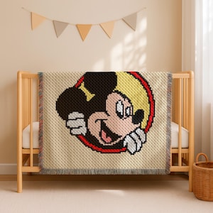 Crochet PATTERN C2C Happy Mouse Blanket Ivory Afghan Corner-to-Corner Animal Graph Chart Throw Toons Character Stroller Instant Download
