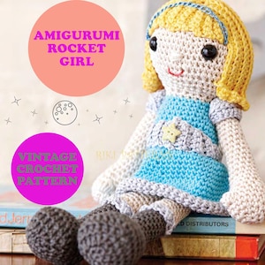 Amigurumi Space Rocket Girl | WZÓR NA SZYDEŁKO Vintage | Ulotka z bawełny DK Doll Toy Lady Miss Puppet Easter 11,5 cala 30 cm wysokości pdf
