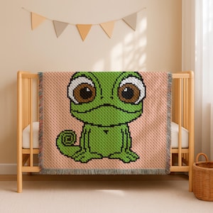 Corner-to-Corner Rapunzel's Pascal Green Blanket C2C CROCHET PATTERN 90x90 Square Face Peach Afghan Fairytale Chart Throw Instant Download