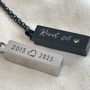 Personalized Urn Necklaces for Ashes, Stainless Steel Bar Cremation Necklace, Memorial Ashes Necklace, Crystal Birthstone Ashes Necklace