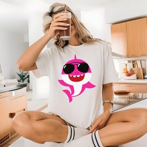 Funny Pink Shark T-Shirt – Bold Cartoon Shark with Sunglasses | Quirky Statement Tee for Adults
