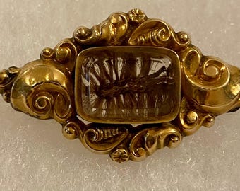 Gold Filled Victorian Mourning Brooch with Hair Work