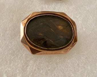 Octagonal Victorian Mourning Brooch with Hair Work