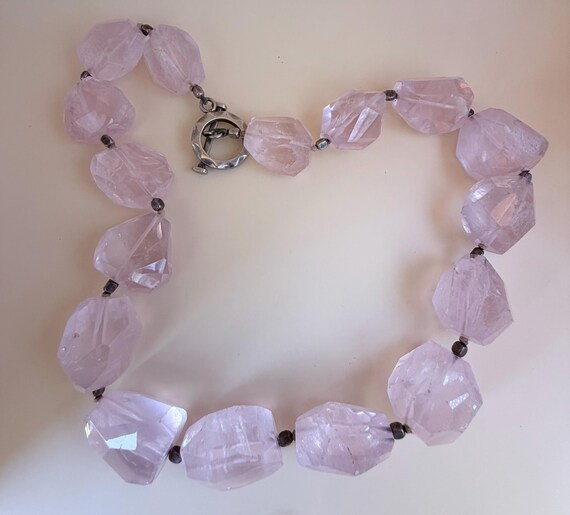Chunky Rose Quartz and Sterling Silver Statement Necklace