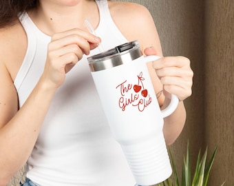 Taza de viaje con logo de cereza de The Girls Club / Vaso térmico de 40 oz