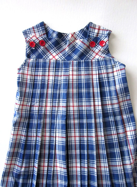 Girls Vintage Plaid Pleated Jumper Dress Handmade… - image 2