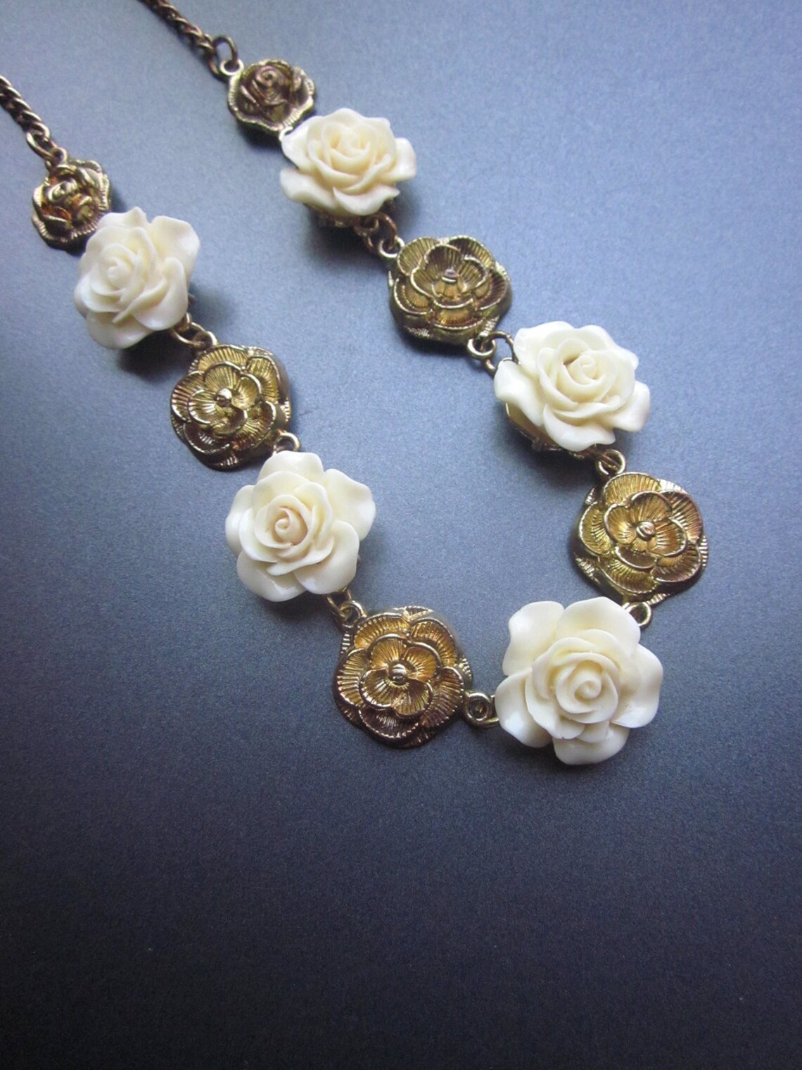 Vintage Rose Necklace Celluloid Formed White Roses | Etsy
