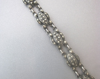 Vintage Marcasite Sterling Silver Link Bracelet