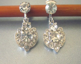 Vintage Rhinestone Dangle Clip On Earrings