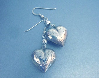 Sterling Silver Vintage Puffy Heart Earrings