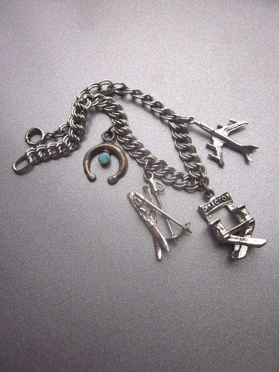 Vintage Charm Bracelet Ski Charm Airplane Charm