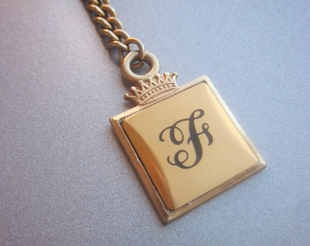 Vintage Gold Metal Key Chain F Monogram